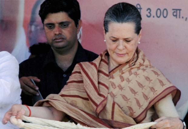 UPA Chairperson Sonia Gandhi during election campaign rally at Lakhni in Bhandara district, Maharashtra (Photo: PTI) UPA Chairperson Sonia Gandhi during election campaign rally at Lakhni in Bhandara district, Maharashtra (Photo: PTI)